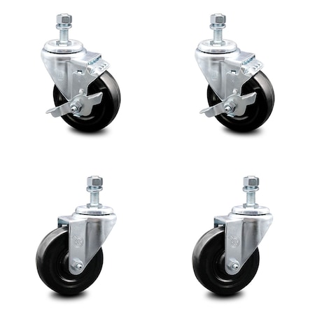 Service Caster 4 Inch Hard Rubber Wheel Swivel 1/2 Inch Threaded Stem Caster Brakes SCC, 2PK SCC-TS20S414-HRS-121315-2-TLB-2